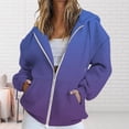thumbnail image 2 of VISALY Womens Zip Up Hoodies Sweater Jacket Fall Jacket Oversized Pocket Sweatshirt Casual Zipper Jacket Solid Color Long Sleeve Tops Comfy Sweaters Plain Hoodie Fall Sweaters Blue L, 2 of 5