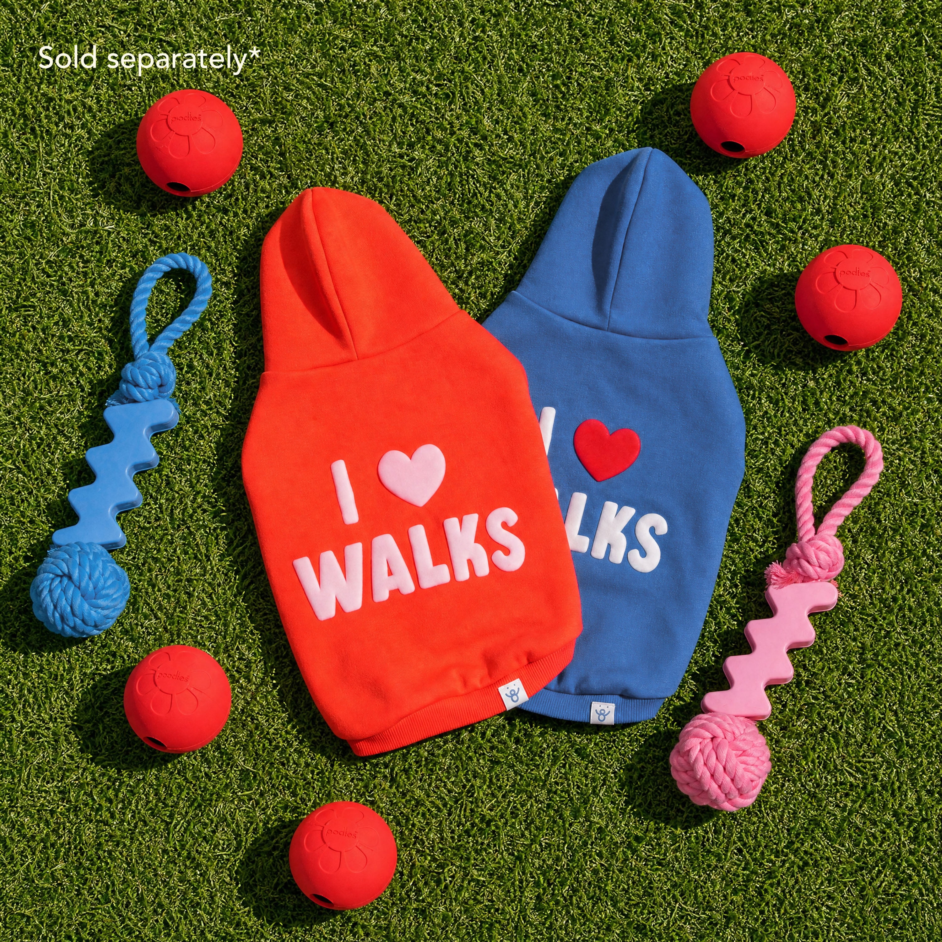 Oodles I Heart Walks Fall Dog Hoodie, Blue, Large