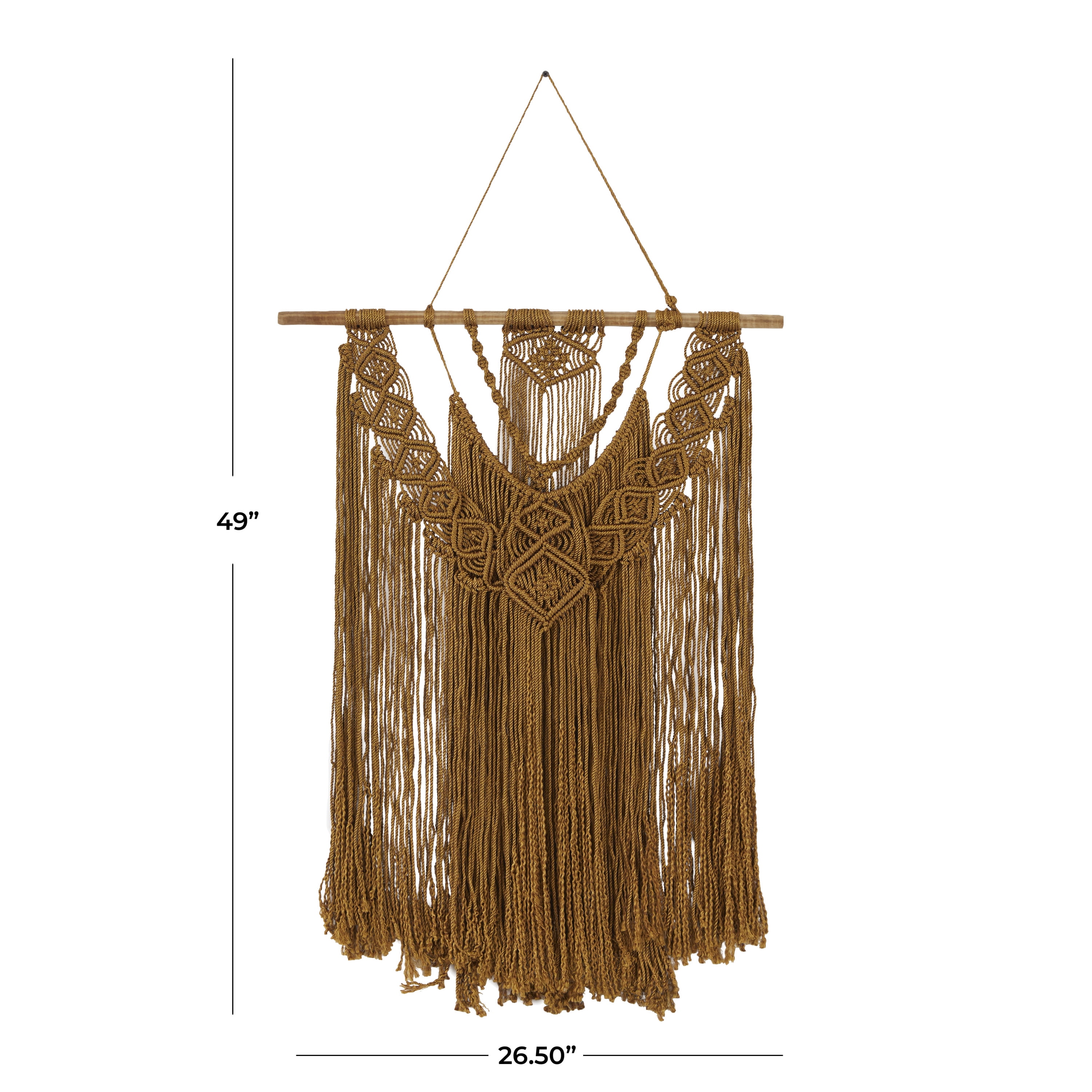 DecMode Brown Fabric Handmade Intricately Weaved Macrame Wall Decor with Beaded Fringe Tassels