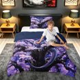 thumbnail image 2 of meiyoeat Cherry Blossom Moon Dragon Twin Comforter Sets for Men Women Kids, Japanese Style Wildlife Bedding Set, Purple Blue, Blue Reversible, 2 Pieces, 1 Comforter and 1 Pillowcase, 2 of 5