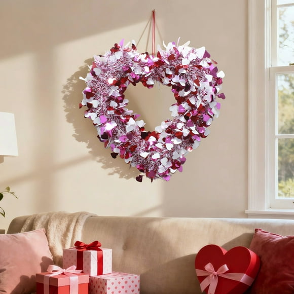 Eoozwa 3 Packs Valentine's Day Heart Garland Hanging Decor with LED Lights Romantic Wedding Anniversary Party Supplies Red Plastic Floral Arrangement for Indoor Outdoor Decoration