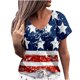 thumbnail image 1 of Blusa de camiseta informal con estampado de manga corta y cuello en V de verano para mujer a la moda Fridja  bn7240, 1 of 5
