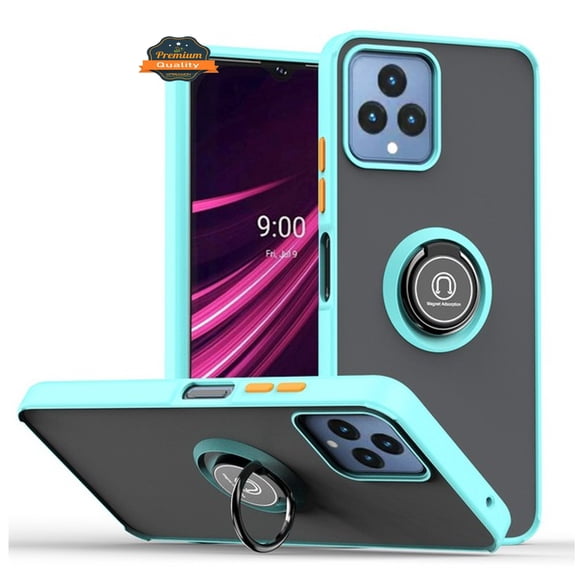 For Gabb Phone 4 Pro Translucent Matte Back Hybrid with Rotatable Metal Ring Holder Kickstand Shockproof TPU (Fit Car Mount) Phone Case Cover by Xpression, Sky Blue