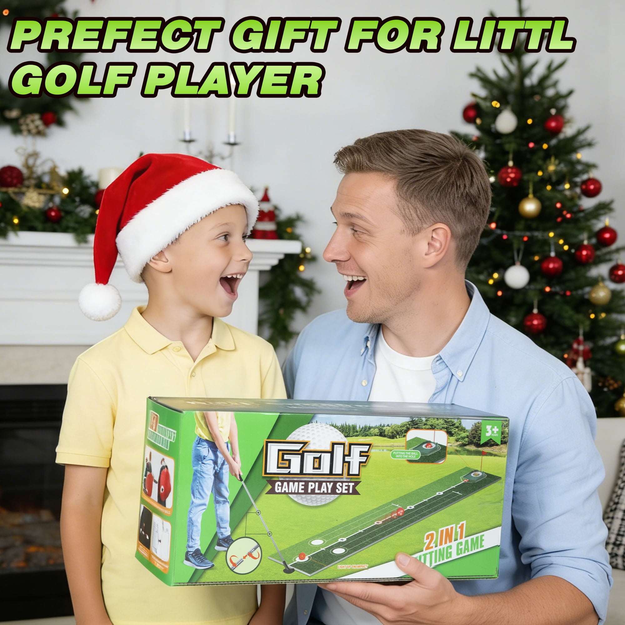 JUGAAD LIFE Toddler Golf Set Kids Toy Golf Clubs Set with Dinosaur Automatic Ball Returner 3 Clubs & Putting Mat Golf Game Indoor Outdoor Sport Toys Gift for Boys Girls 3 4 5 6+ Years Old - Green