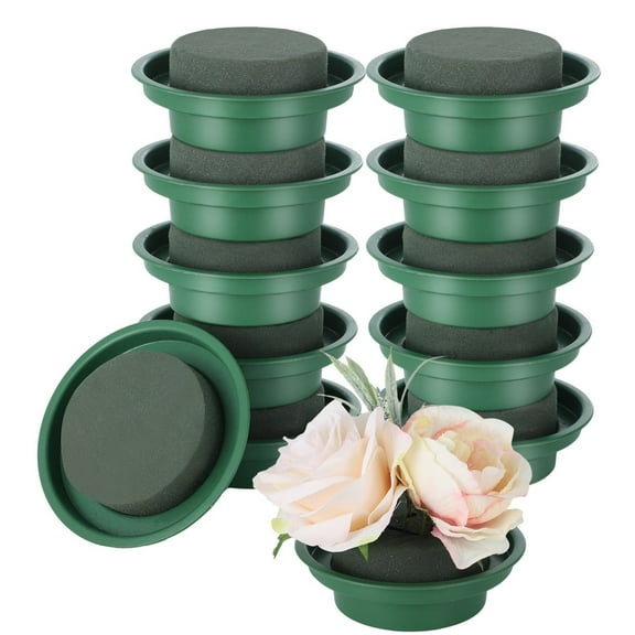 12Pcs Floral Foams with Bowls, 4.7in DIY Flower Arrangement Kit, Round Wet Florist Foam Blocks, Party Decoration, Green Foam Bricks for Fresh Artificial Flowers, Wedding Aisle Flowers