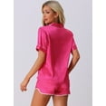 thumbnail image 4 of DARING DIVA Women's Satin Button Up Pajamas Short Sleeve Tops with Shorts S Hot Pink, 4 of 6