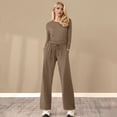 thumbnail image 2 of Women's Fall Two Piece Outfits Track Suits Long Sleeve Crop Tops Tee Shirts Wide Leg Pants Matching Sets, 2 of 5