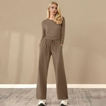 Women's Fall Two Piece Outfits Track Suits Long Sleeve Crop Tops Tee Shirts Wide Leg Pants Matching Sets Insulated Overalls Women Interview Pants Suits for Women Womens Pantsuit Women Gear Snowmobile