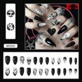 thumbnail image 2 of 24 piezas de uñas postizas de tacón de aguja mediano, uñas postizas de calavera negra, uñas postizas punk de cobertura completa, 2 of 5