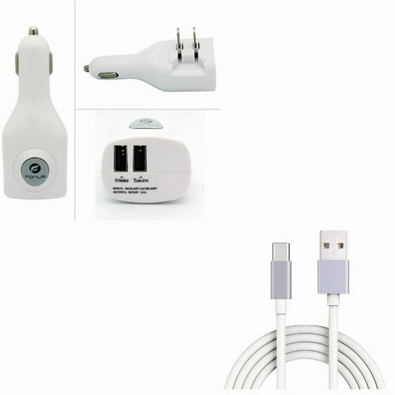 Car Home Charger w 6ft USB-C Cable for Samsung Galaxy A73 5G,A53 5G,A33 5G,A13 5G,A03s Phones - 2-Port USB 2-in-1 Power Adapter, Type-C Charger Cord Power Wire