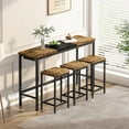 thumbnail image 2 of Modern High Top Table Set for 3, Brown Rectangle Kitchen Dining Table Set Metal Frame, Small Space Counter Height Pub Bistro Set with 1 Table & 3 Stools, 2 of 9