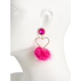 thumbnail image 2 of Betsey Johnson Mismatched Drop Earrings, Pink Fuchsia Crystal Heart with Pom Pom and Pearl, Gold-Tone, 2 of 2