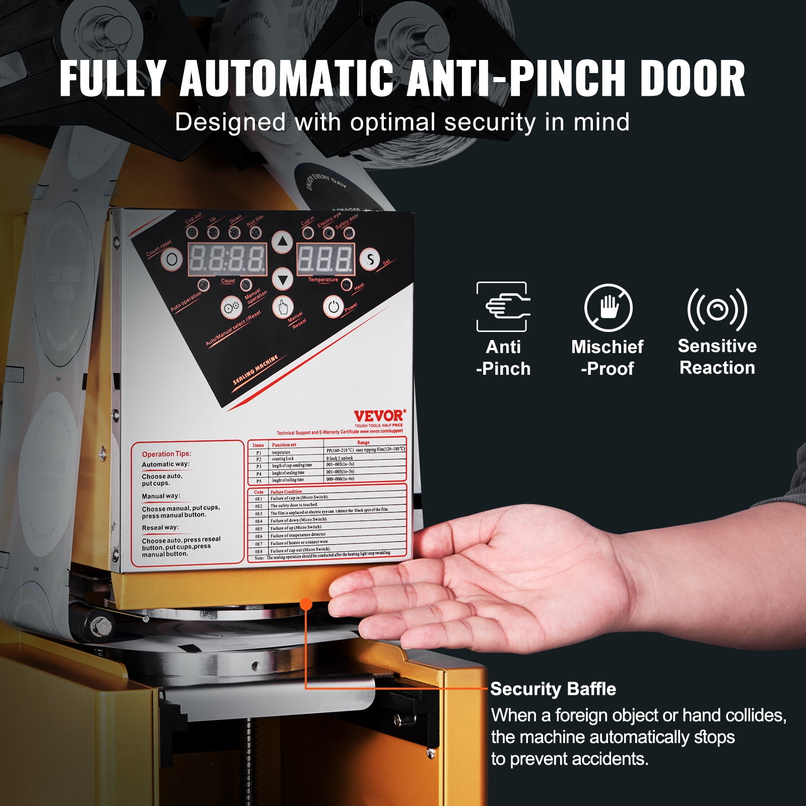 KFFKFF Fully Automatic Sealing Machine Tea Cup Sealer 500-650 Cups/H 190 mm Gold