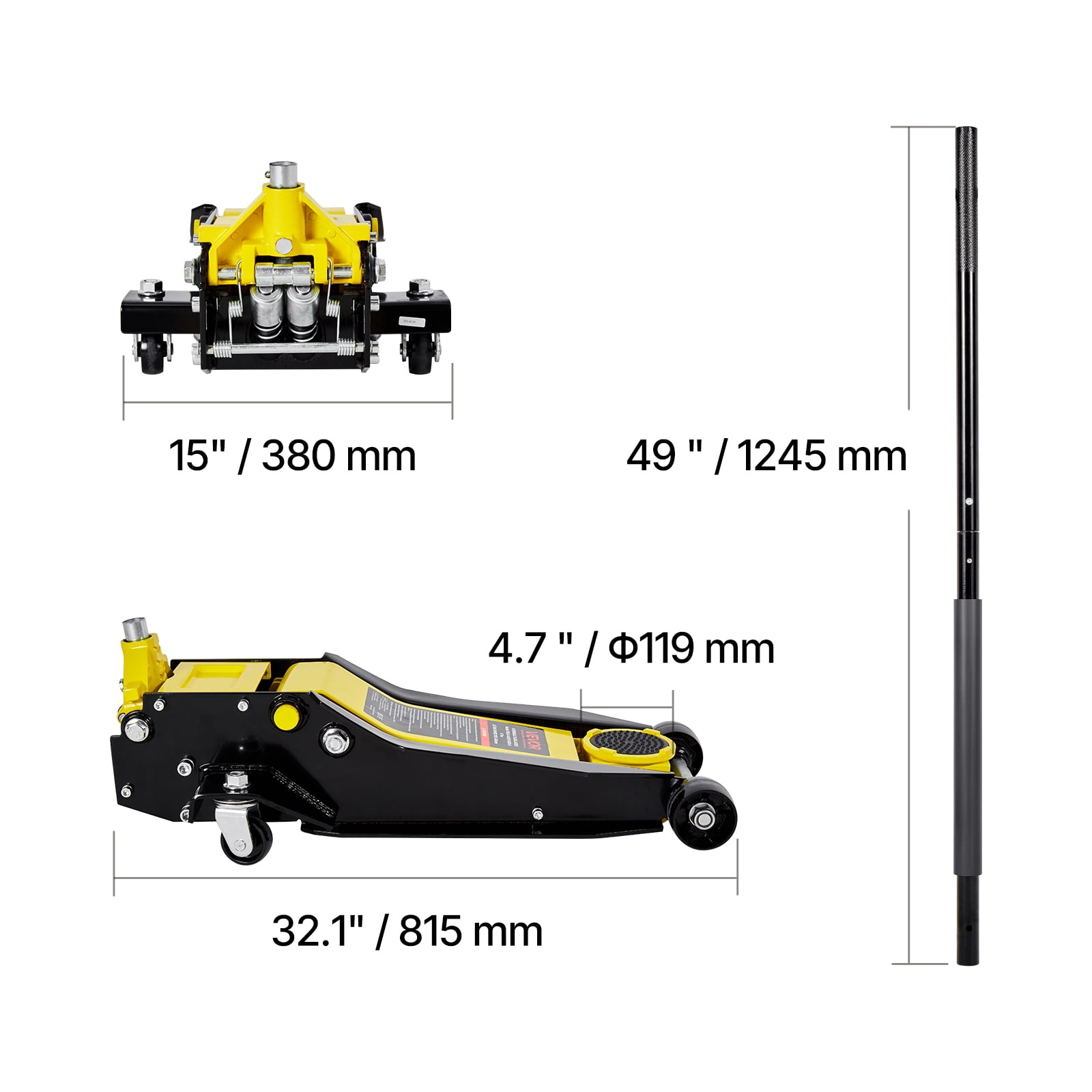 VEVOR Low Profile Floor Jack,4 Ton (8818 lbs) Capacity,Steel Racing Floor Jack with Dual Pistons Quick Lift Pump,Hydraulic Trolley Car Lift for Sport Utility Vehicle,Lifting Range 3.9-21.5 Inches