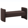 thumbnail image 4 of Casual End of Bed Bench, Simple Cat Claw Cloth Ottoman Entryway Bench with Solid Wood Frame, H-Shaped Upholstered Sofa Stool with Arms for Bedroom Living Room Hallway, Brown, 4 of 9
