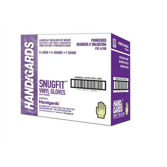(Price/Case)Handgards Snugfit Lightly Powdered Extra Large Vinyl Glove, 100 Each, 4 per case