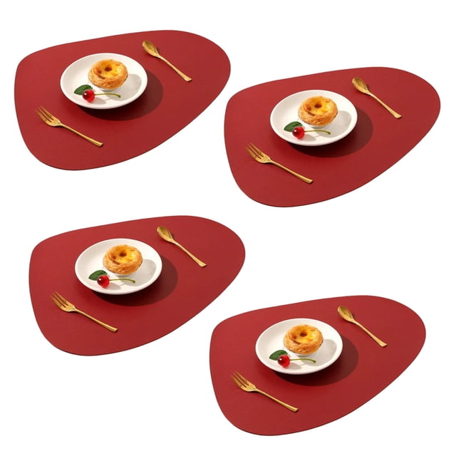Juego de 4 manteles individuales de cuero para comedor, manteles individuales lavables y lavables. Tapetes fáciles de limpiar para cocina, patio, interior/exterior, color rojo