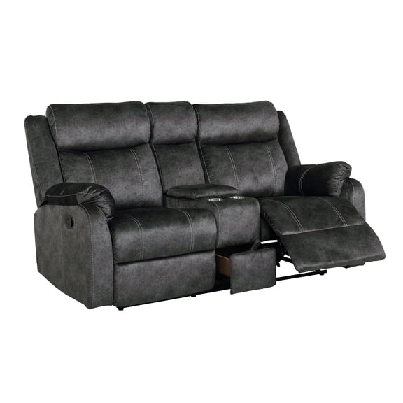 Global Furniture USA, U7303 Domino Granite Console Reclining Loveseat with Storage Drawer