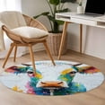 thumbnail image 5 of 3ft Washable Round Rug, Vintage Oil Painting Non-Slip Circle Area Rug for Bedroom Bedside, Country Colorful Cow Wood Grain Soft Indoor Floor Mat for Home Decor, 5 of 9