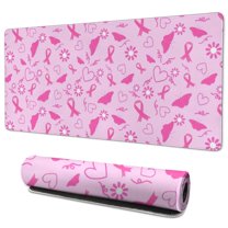 Long Mouse Pads for Desk,Pink Breast Cancer Awareness Pattern Desk Mats on Top Of Desks, Desk Mouse Pad Extra Large with 3mm Non-Slip Base and Stitched Edge for Gaming,Office,Work,Home 35.4x15.7in