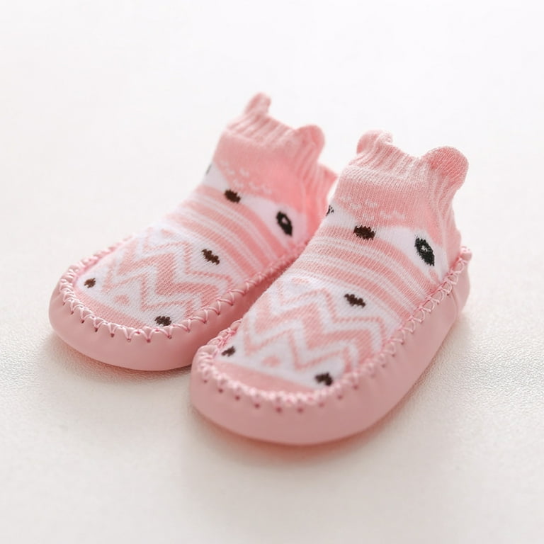 Kids Shoes Newborn Baby Girl Cotton Non Slip Floor Socks Baby Boy Rubber  Sole Cartoon Socks Socks First Walking Shoes (Yellow, 0-6 Months)
