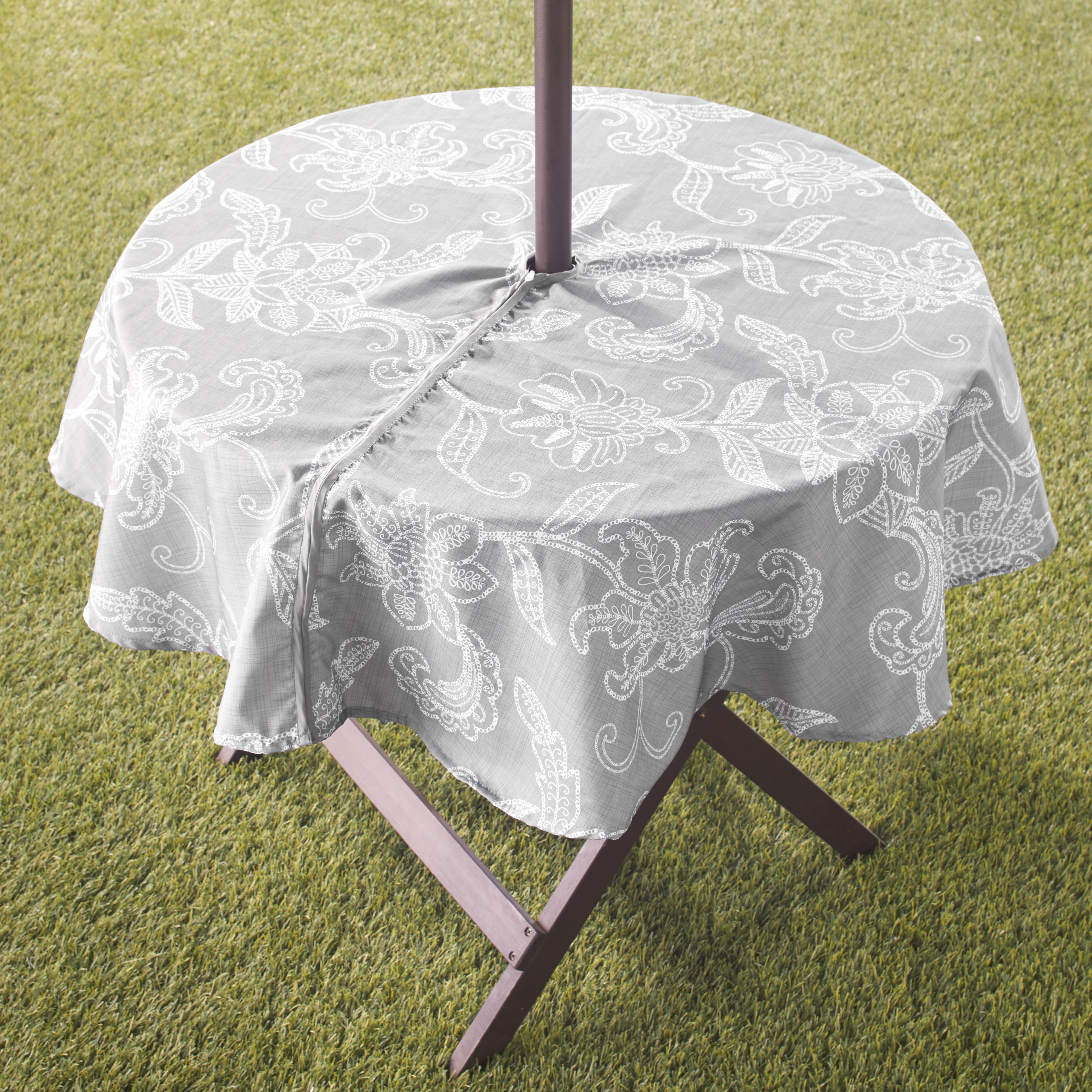Outdoor Tablecloth With Umbrella Hole, White Round Tablecloth With Umbrella Hole