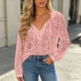 thumbnail image 3 of GERsome Long Sleeve Lace Shirts for Women Ruffled V-Neck Trendy Eyelet Tops for Summer Casual Pink L, 3 of 7
