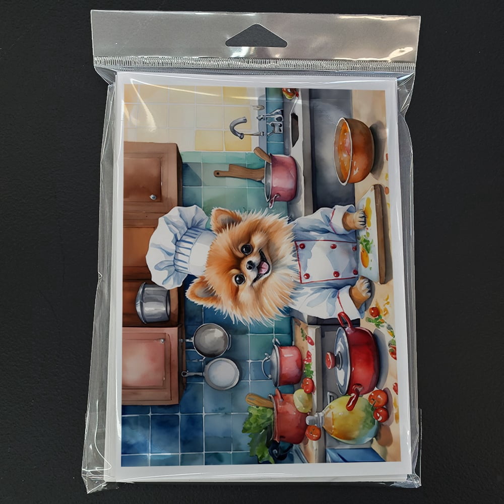 Pomeranian The Chef Greeting Cards Pack of 8 7 in x 5 in