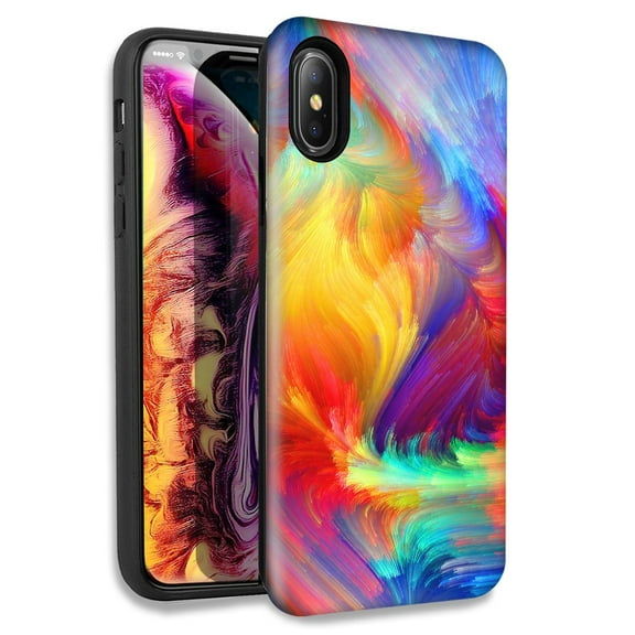 Mundaze Feather Paint Double Layer Hybrid Case Cover For Apple iPhone X XS