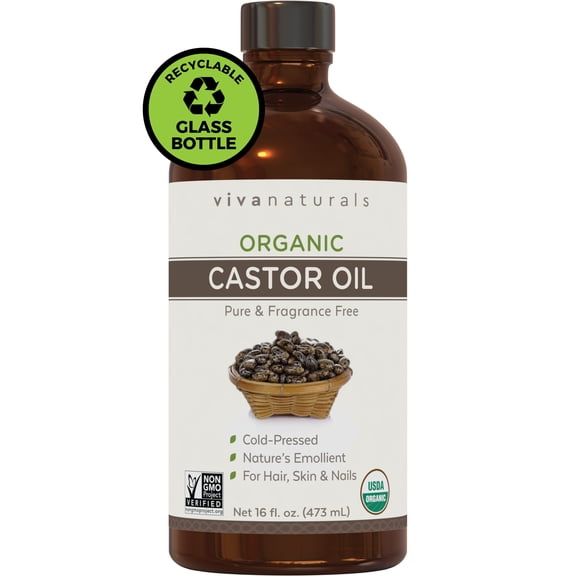 Viva Naturals Organic Castor Oil 16 fl oz (473 mL) - Glass Bottle
