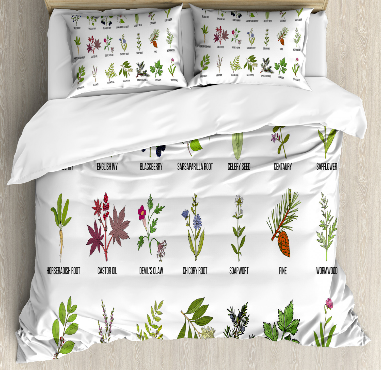 Herb Duvet Cover Set King Size, Natural Treatment Infographic Scheme
