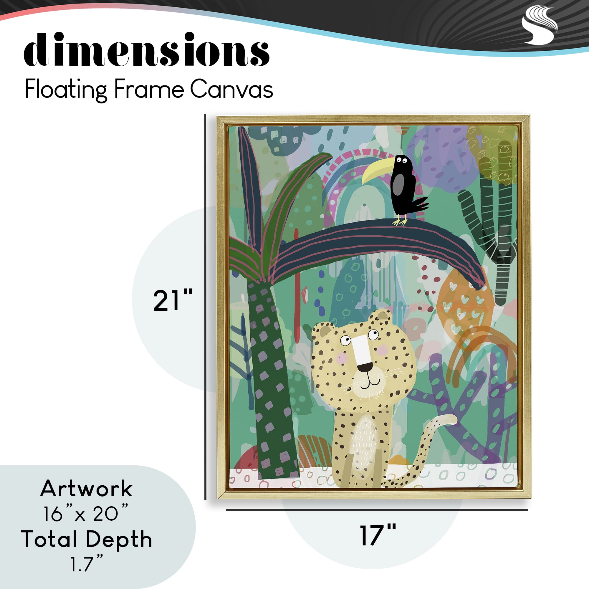 Jungle Cheetah & Toucan Gold Framed Floater Canvas Wall Art, design by Carla Daly