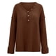 thumbnail image 3 of Gibobby Temperamento Suelto Top de Manga Larga Suéter de punto de manga larga con cuello en V sólido de moda cómoda informal de otoño invierno para mujer (Café, L), 3 of 5