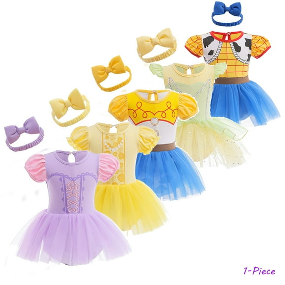 Bellafa Princess Onesie Romper Fancy Dress Christmas Halloween Party Tulle Dress Baby Girls Birthday Tutu Dressy Outfit with Headband 6-18M