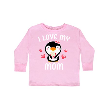 

Inktastic I Love My Mom with Cute Penguin and Hearts Gift Toddler Toddler Girl Long Sleeve T-Shirt