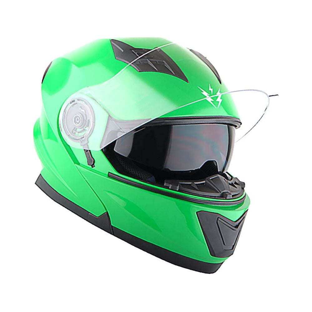 1Storm New Motorcycle Bike Modular Full Face Helmet NOLED901 Dual Visor Sun Shield: Glossy Green