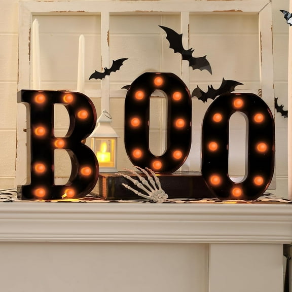 TETOU Halloween Decorations Indoor,"BOO" Sign 3 LED Light up Letters for Home Fireplace Room Desk Mantel Table Vintage Gothic Party Halloween Indoor Decor