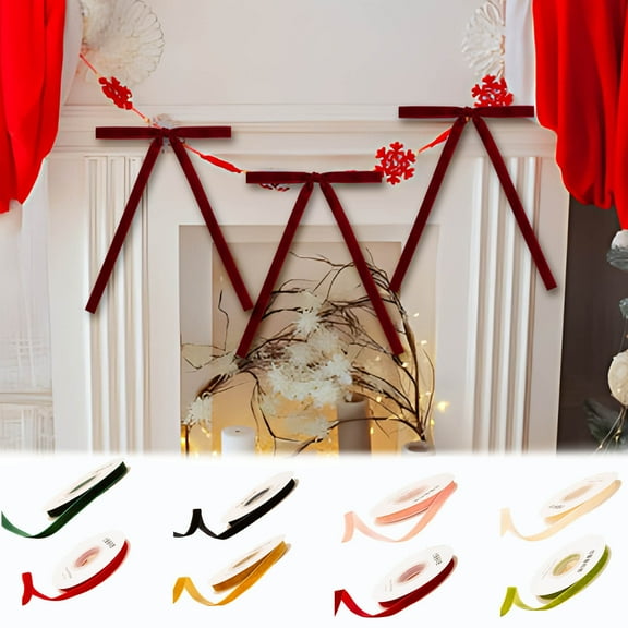 Velvet Ribbon, 2/5 Inch Total 7 Yards Velvet Christmas Ribbon Bow Making for Christmas Tree Decoration Gift Wrapping
