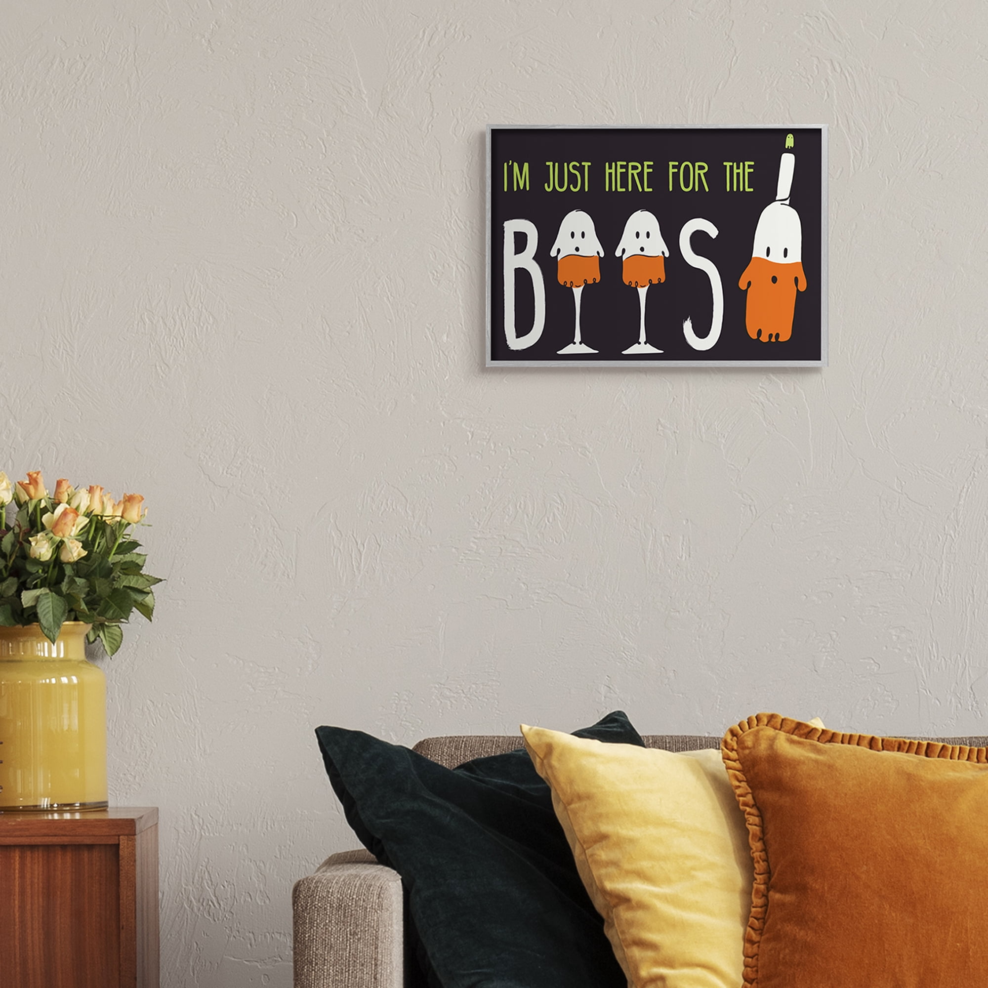 Stupell Industries Here for the Boos Phrase Halloween Ghost Pun Fairy Tales & Fantasy Painting Gray Framed Art Print Wall Art, 11 x 14