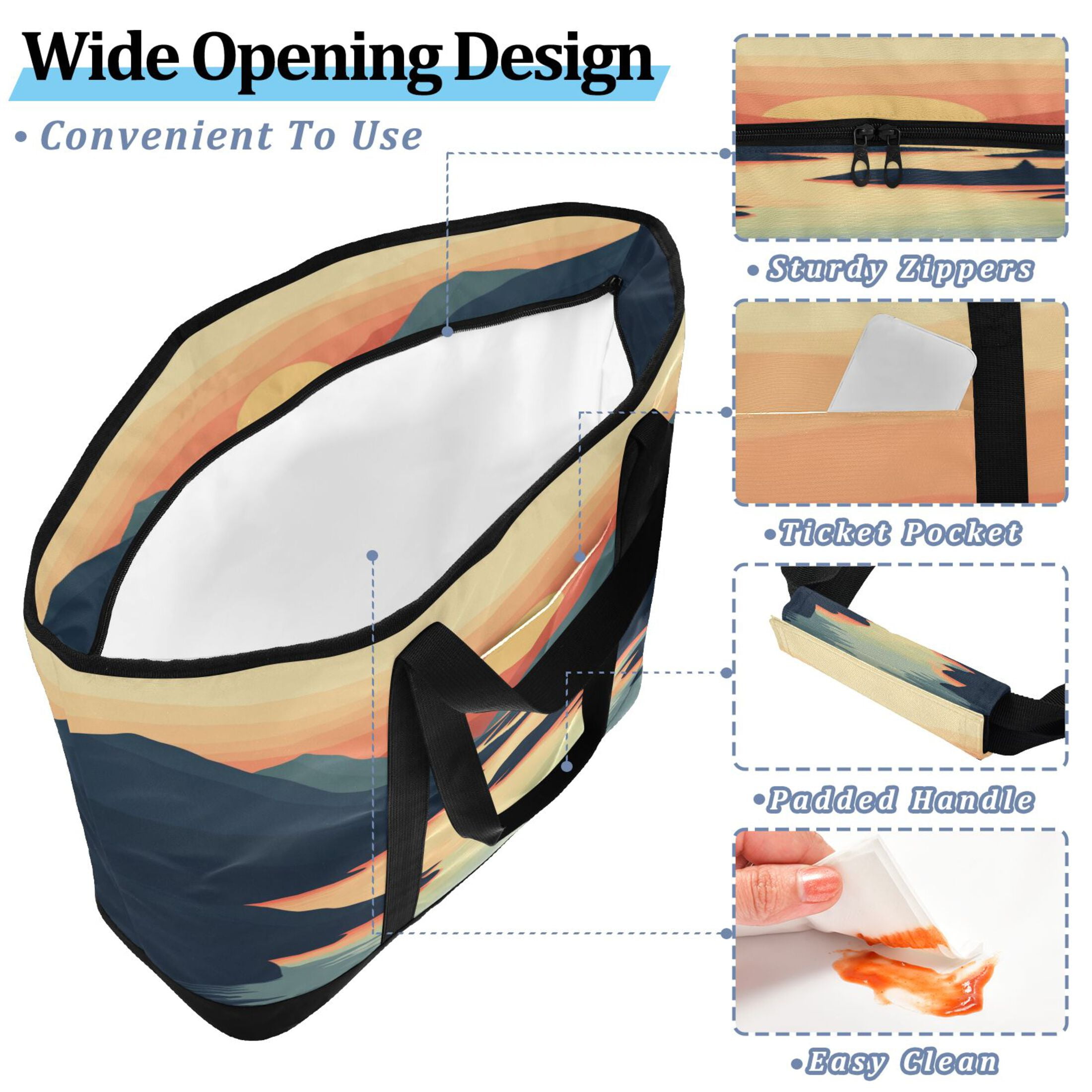 Large Hand-held Ice Pack Picnic Bag Insulation and Refrigeration Suitable for Shopping Picnics and Camping River Sunset