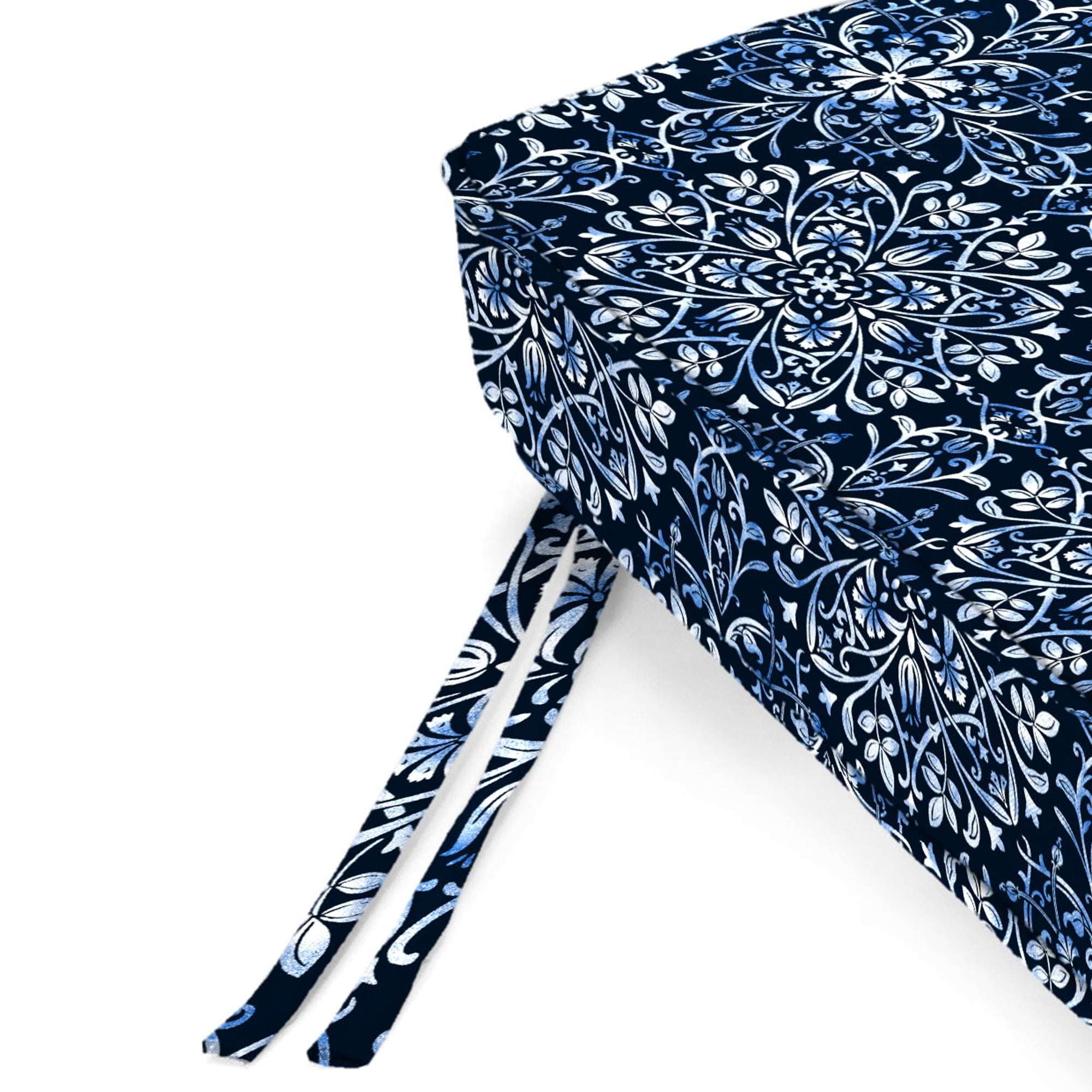Jordan Manufacturing 47" x 17" Dresden Midnight Navy Damask Rectangular Outdoor Settee Swing Bench Cushion with Ties and Welt