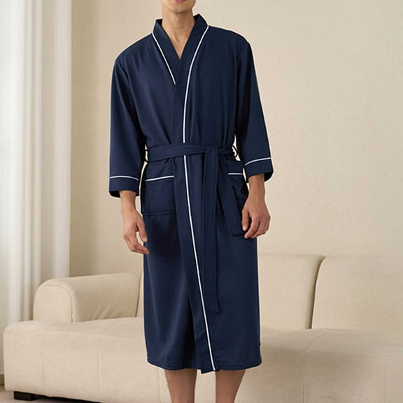 Donemore Men's Waffle Knit Bathrobe Loose Fit Comfortable Open Front Casual Loungewear Robe Home Spa Relaxation