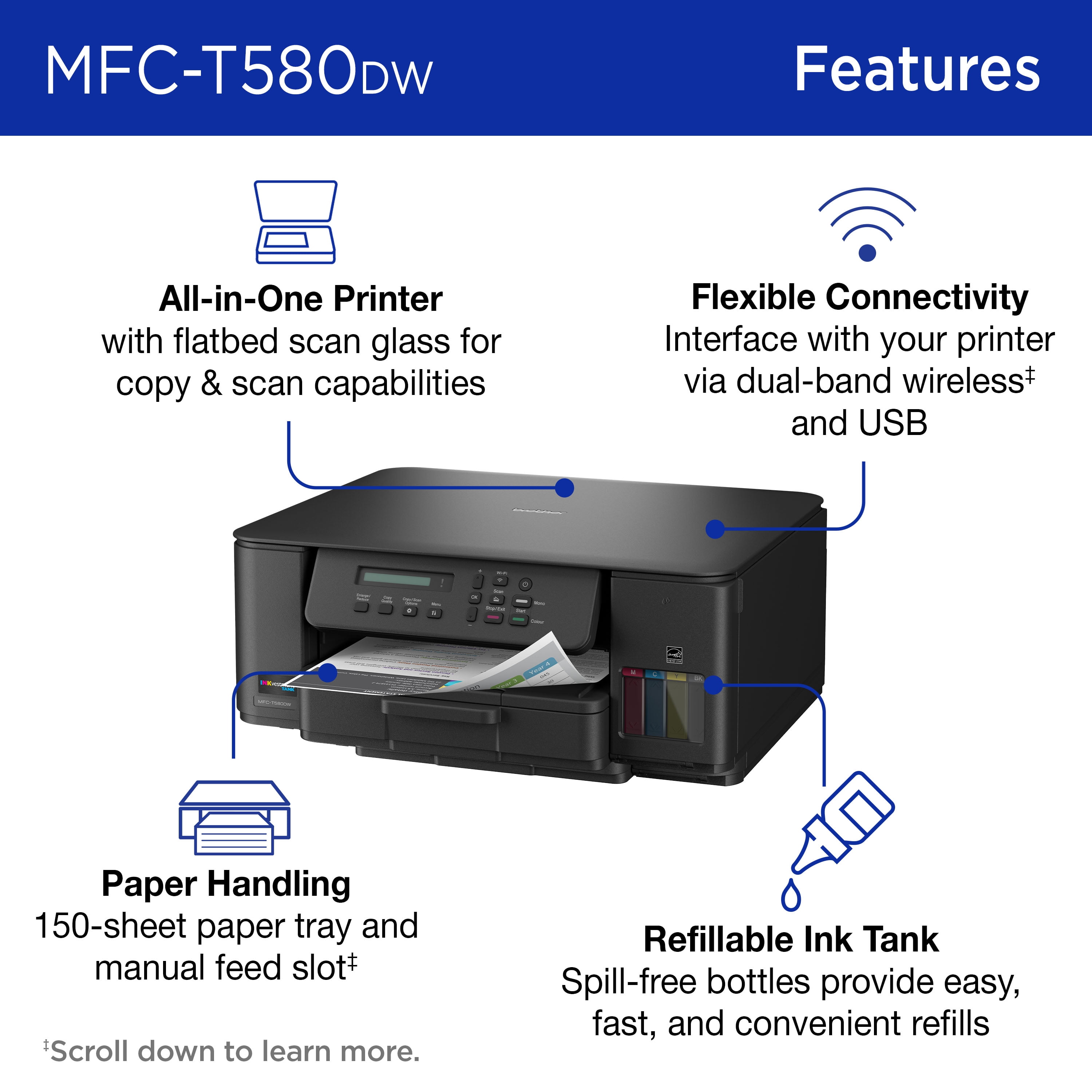 MFCT580DW INKvestment Tank 580 Copy/Print/Scan Wireless Color Inkjet All-in-One Printer