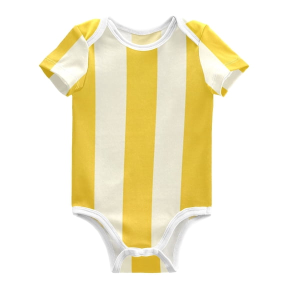 Yellow Beige Vertical Stripes Pure Cotton Bodysuit Short Sleeve Pajamas One-Piece Romper Unisex 3 Months