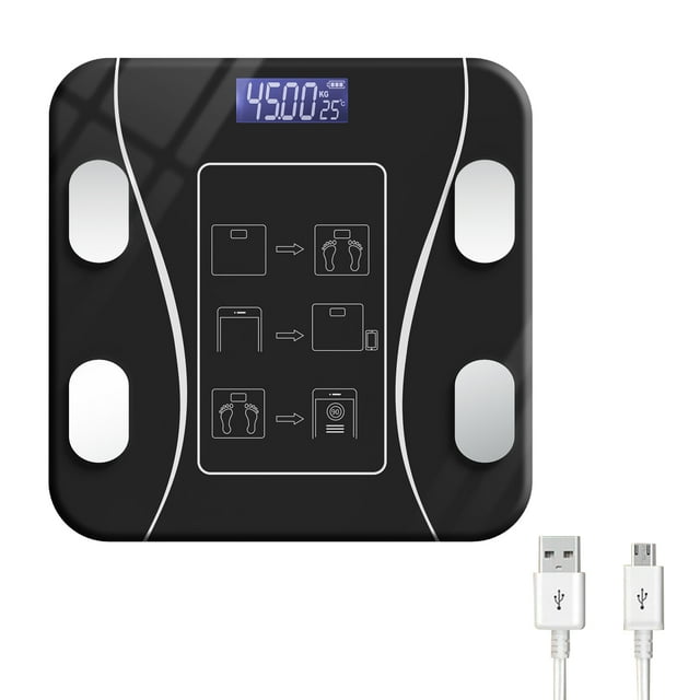 JIEMUCES Smart Weight Scale with LED Display 150kg Max. Heavy Duty Rechargeable Digital Scale Accurate Bathroom Body Weight Fat Scale