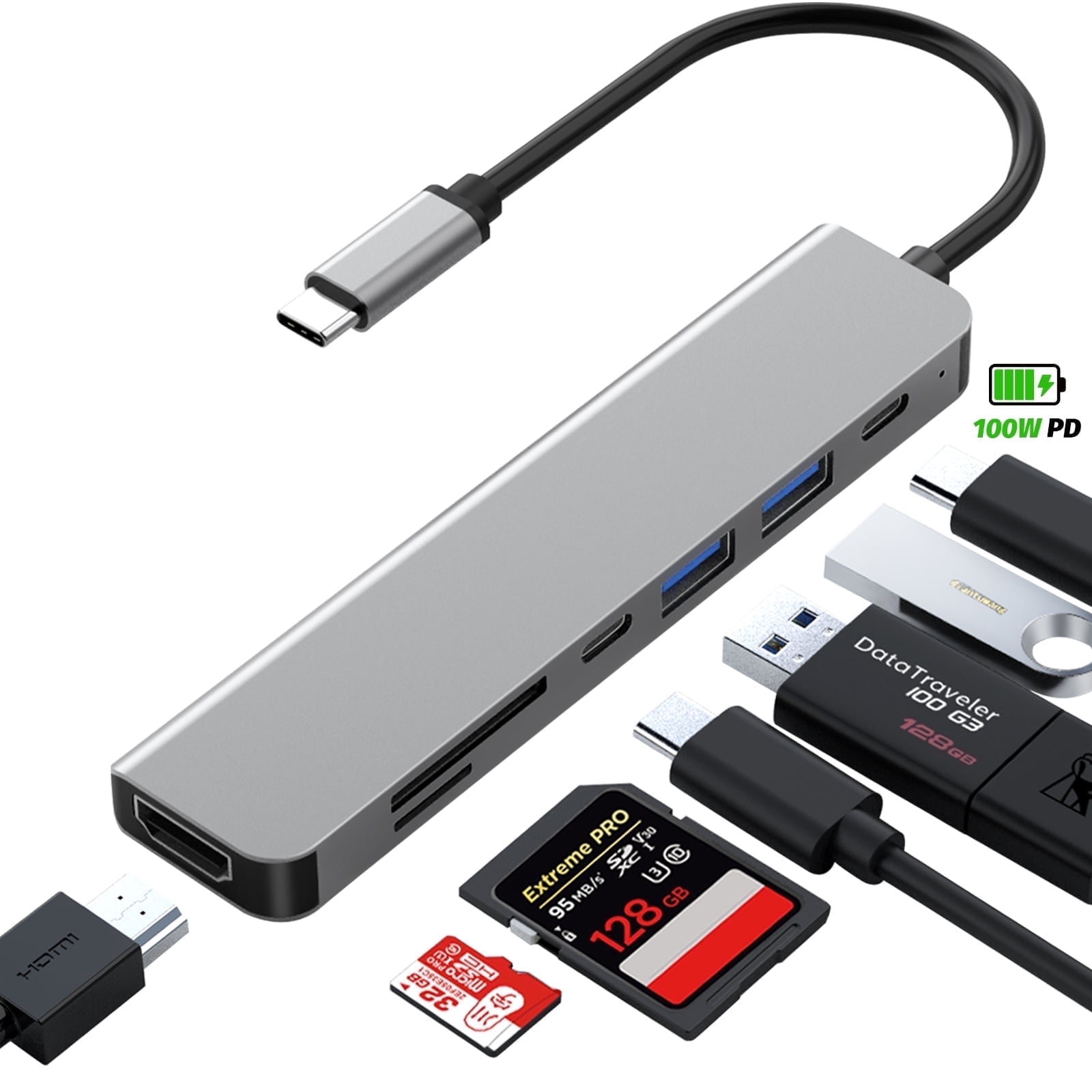 Dell, USB-C Multiport Adapter, 7-in-1, 4K, 90W Pass-Through