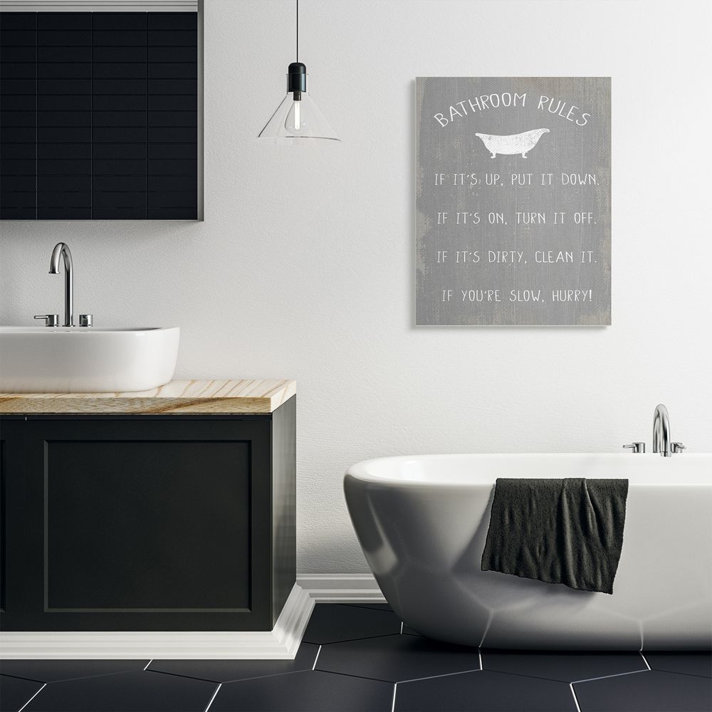 Stupell Industries Countryside Bathroom Rules Sign with Claw Bath Designed by Daphne Polselli