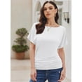 thumbnail image 5 of Women's Solid Short Sleeve Boat Neck Dolman Top with Side Shirring Trendy Casual Loose Fit T-Shirt, 5 of 7