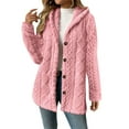 thumbnail image 6 of Busydd Womens Fleece Jacket Solid Color Warm Winter Jackets for Women Comfy Long Sleeve Button Hooded Cardigan for Women XL, 6 of 8