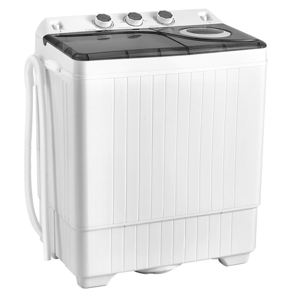 Spaco 26 LBS Twin Tub Portable Washing Machine with Built-In Drain Pump-Gray, Washer Spinner Portable Washing Machine